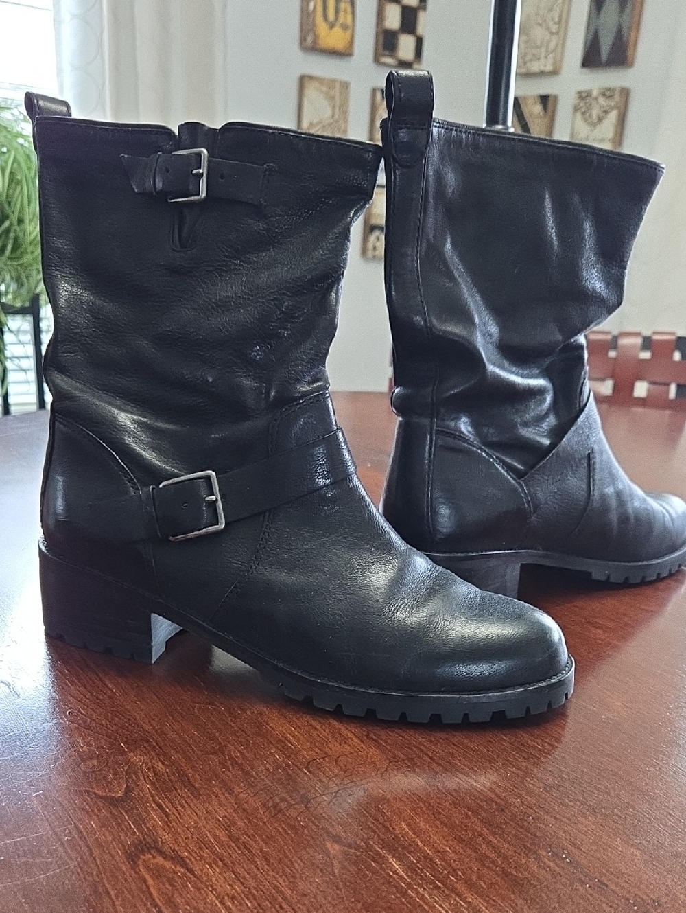 Cole Haan Black Leather Mid-Calf Buckle Boots - Women